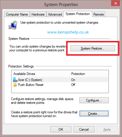 System Restore Windows 8