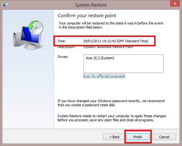 Confirm your Restore Point Time GMT